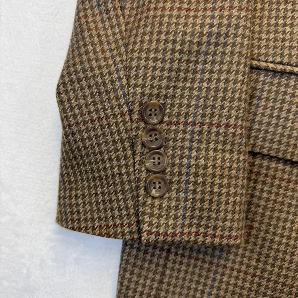 Ralph Ralph Lauren Mens 42R Brown Houndstooth Wool Blazer Sport Coat Canada Made